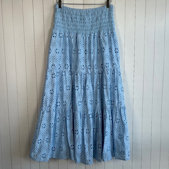 Cartolina Nantucket size L Kylie midi skirt blue eyelet cotton smocked waist